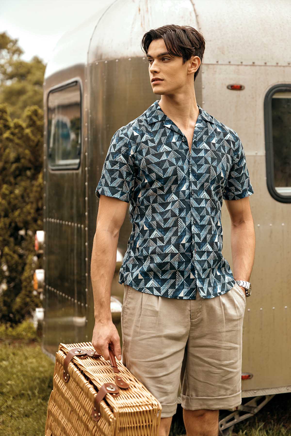 SST&C Dongli Green Loose Fit Cotton and Linen Casual Shorts | 1212303010  (Outlet)_2