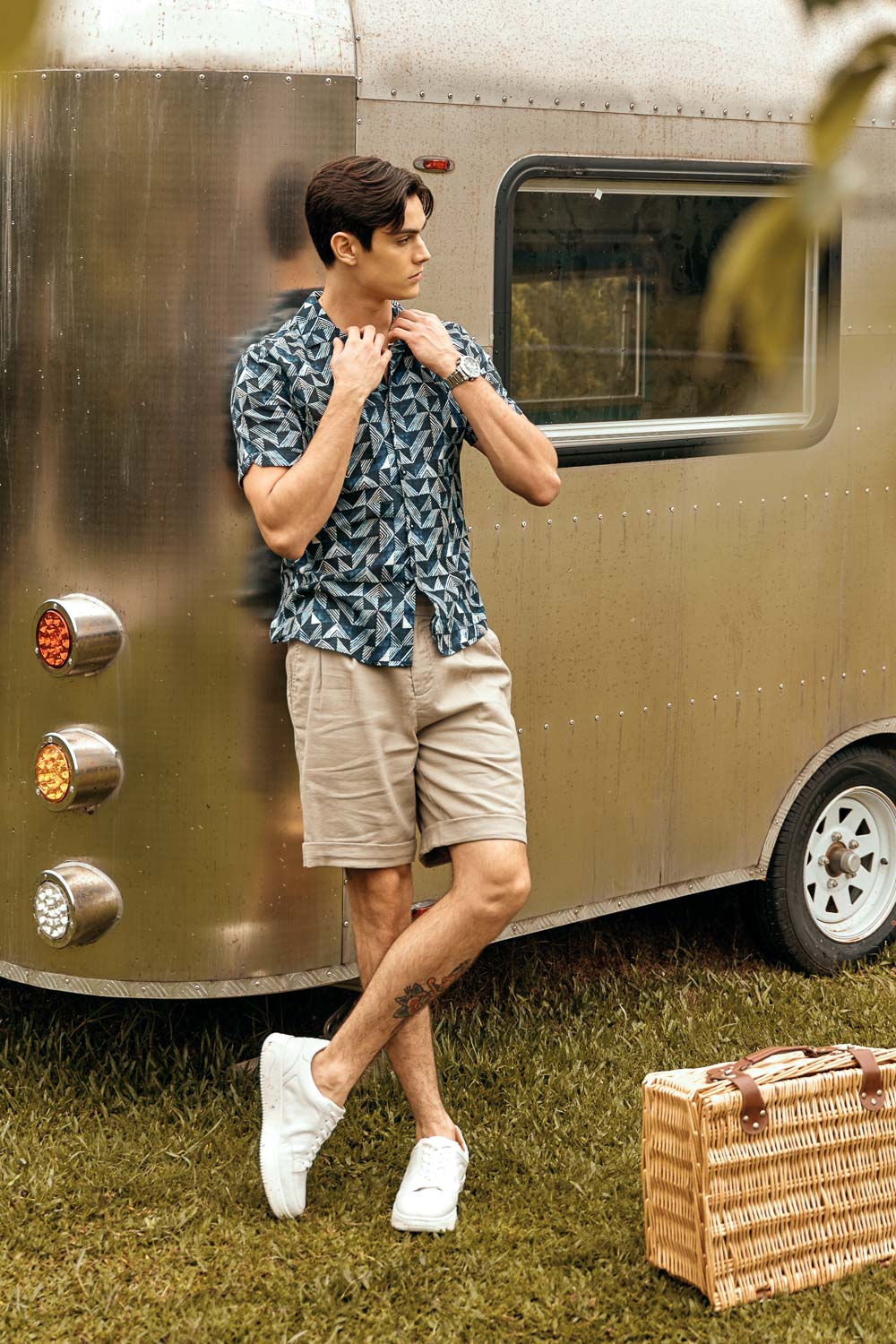 SST&C Dongli Green Loose Fit Cotton and Linen Casual Shorts | 1212303010  (Outlet)_5