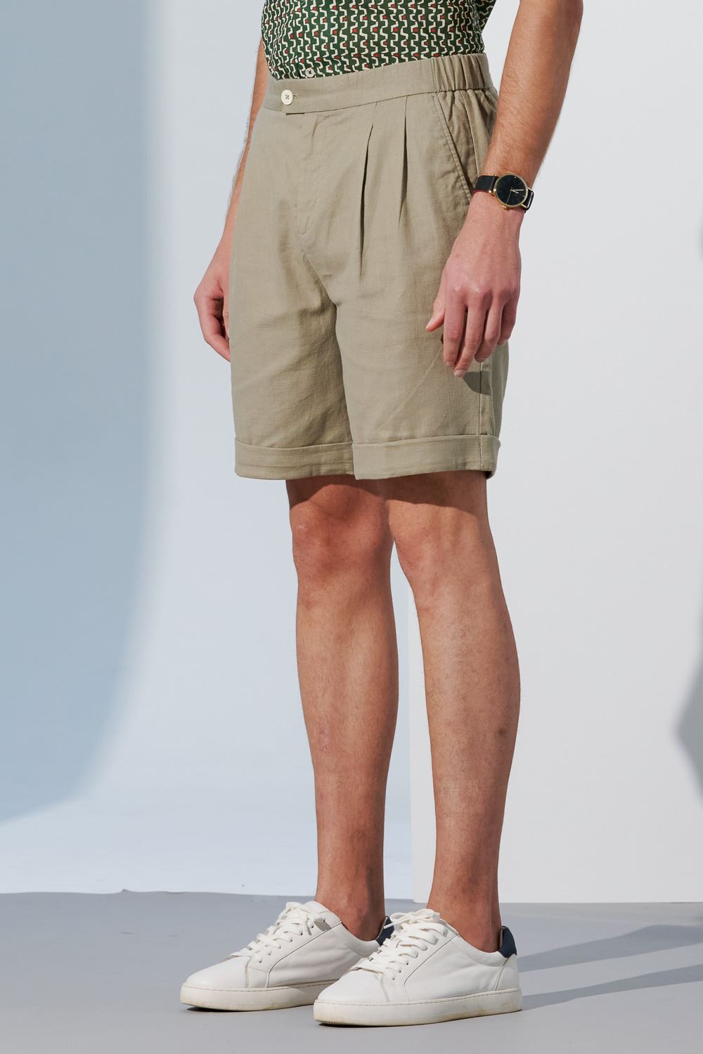 SST&C Dongli Green Loose Fit Cotton and Linen Casual Shorts | 1212303010  (Outlet)_6