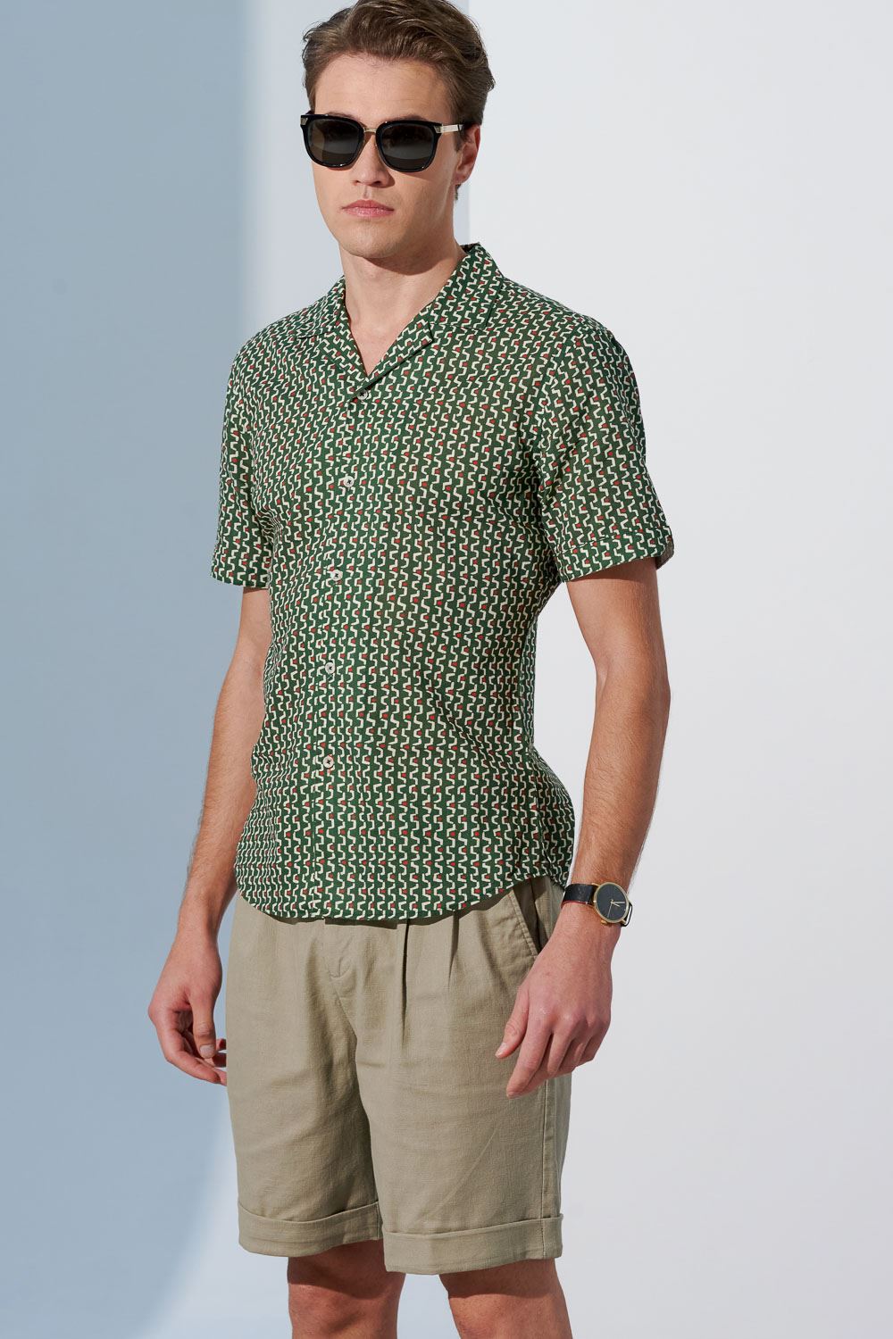 SST&C Dongli Green Loose Fit Cotton and Linen Casual Shorts | 1212303010  (Outlet)_7