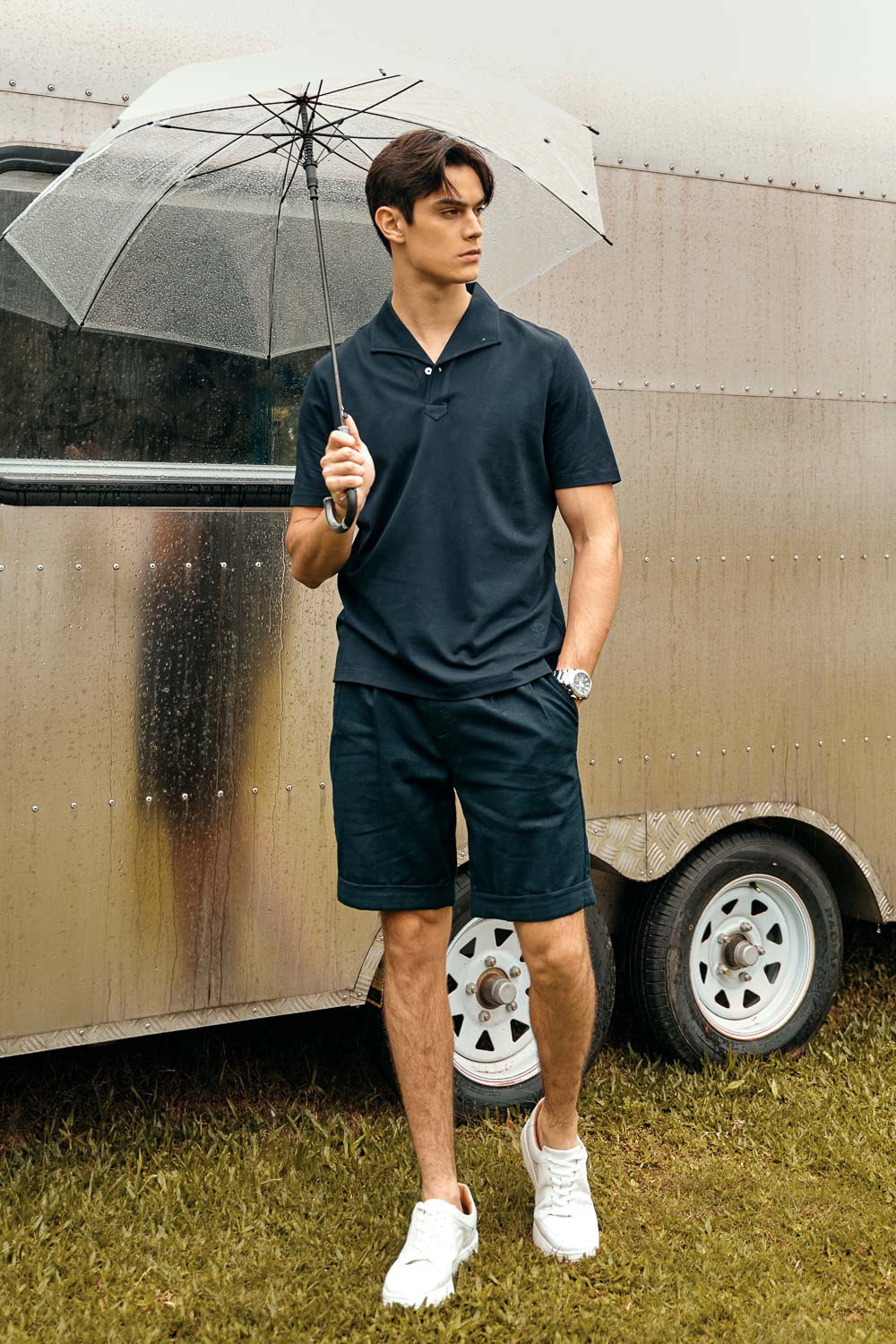 SST&C Prussian Blue Loose Fit Cotton and Linen Casual Shorts | 1212303011  (Outlet)_1