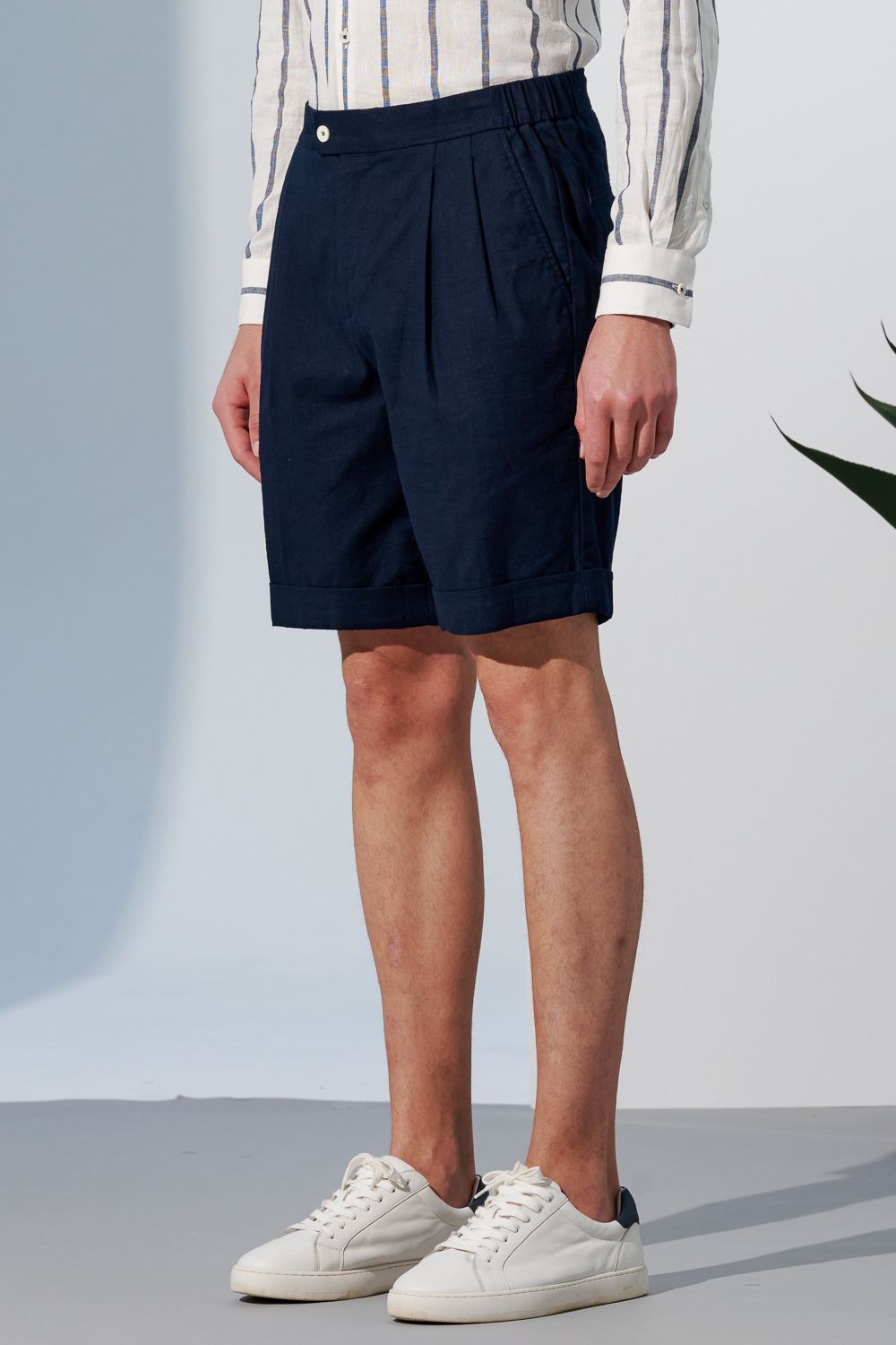 SST&C Prussian Blue Loose Fit Cotton and Linen Casual Shorts | 1212303011  (Outlet)_3