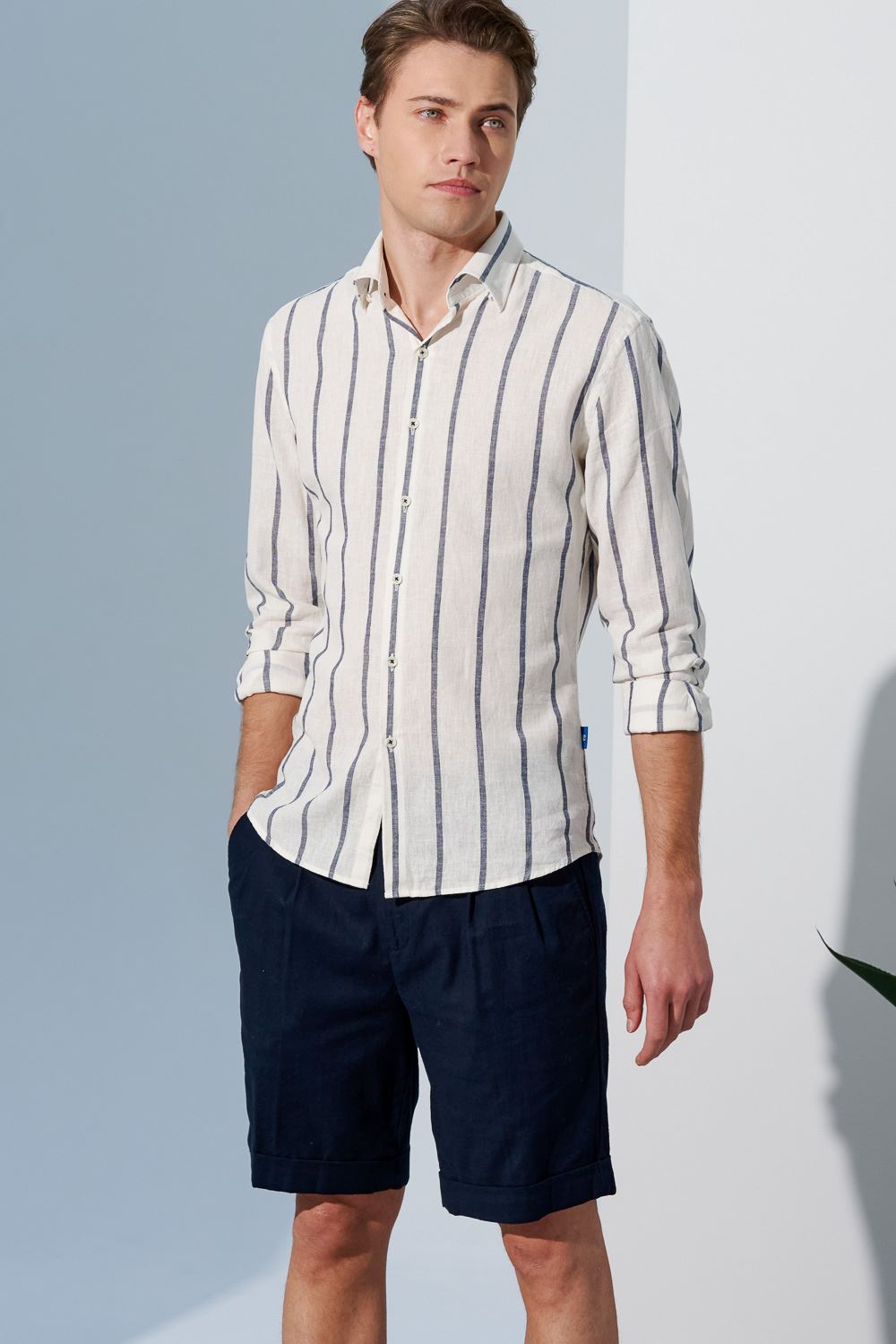 SST&C Prussian Blue Loose Fit Cotton and Linen Casual Shorts | 1212303011  (Outlet)_4
