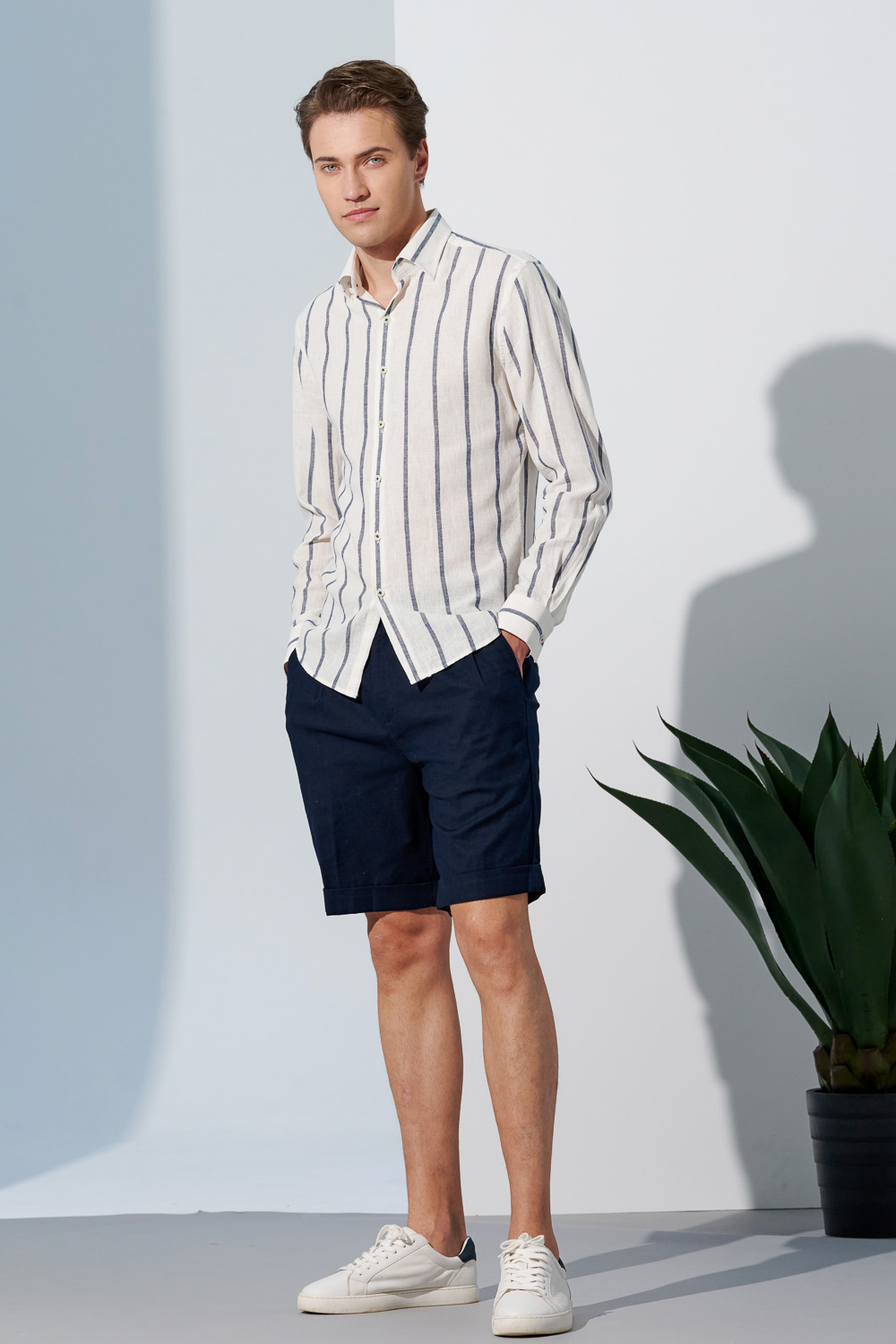 SST&C Prussian Blue Loose Fit Cotton and Linen Casual Shorts | 1212303011  (Outlet)_5