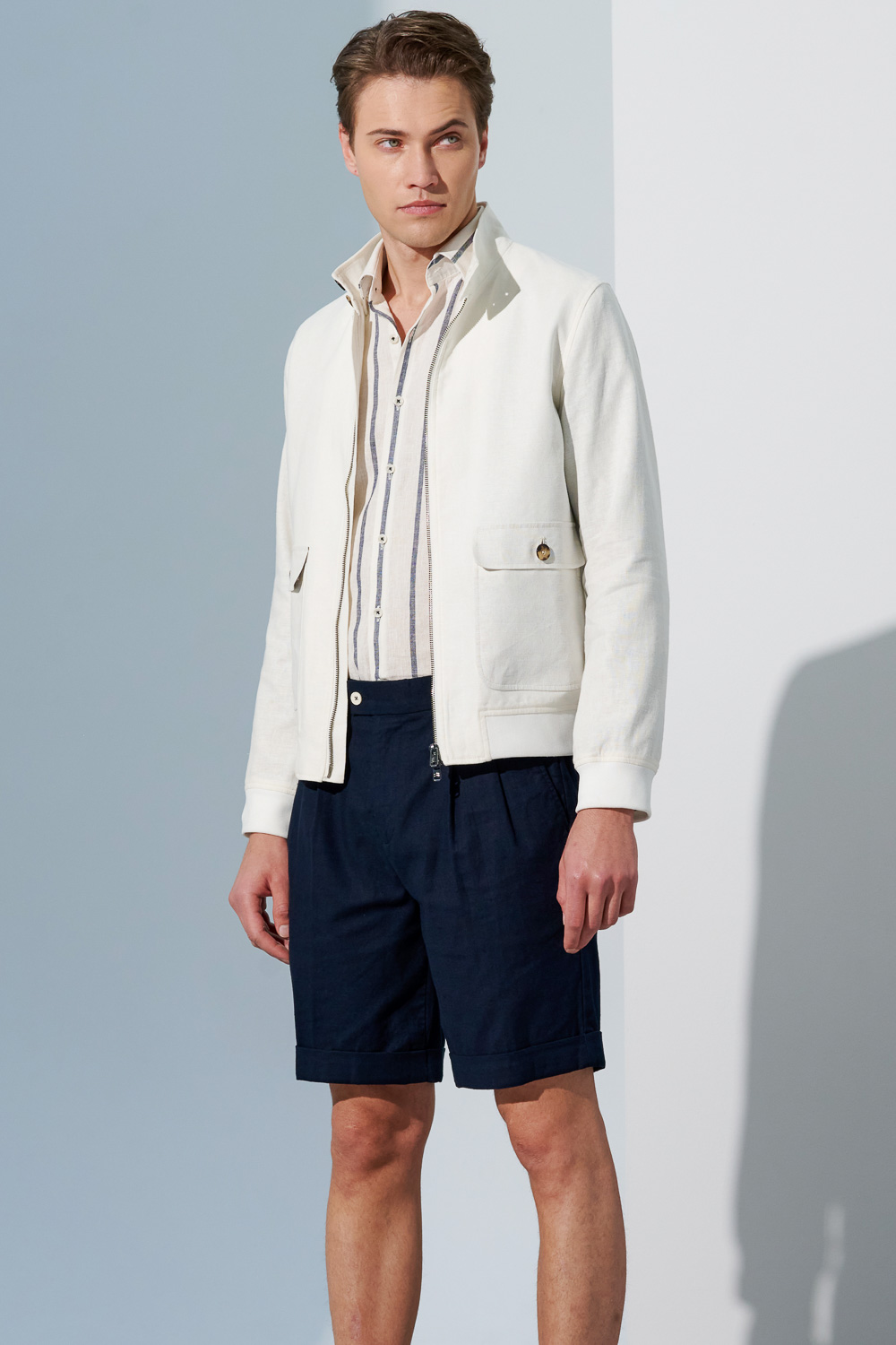 SST&C Prussian Blue Loose Fit Cotton and Linen Casual Shorts | 1212303011  (Outlet)_7