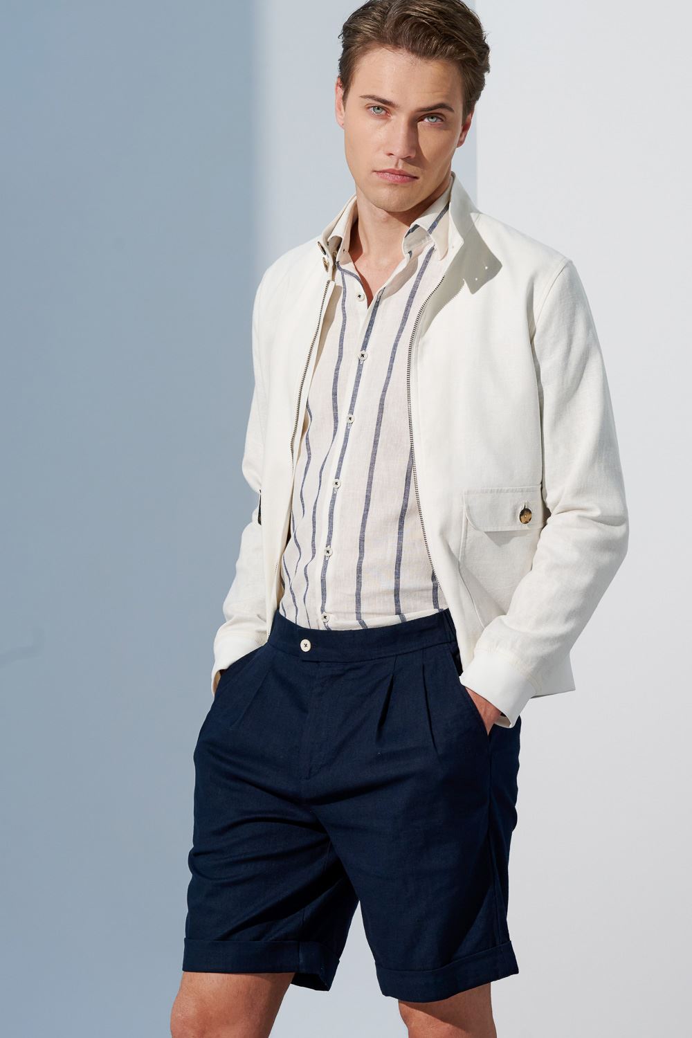 SST&C Prussian Blue Loose Fit Cotton and Linen Casual Shorts | 1212303011  (Outlet)_8