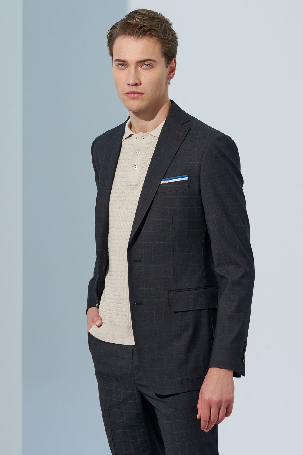 SST&C Charcoal Gray Windowpane Slim Fit Suit Jacket | 0112303001  (Outlet)_0