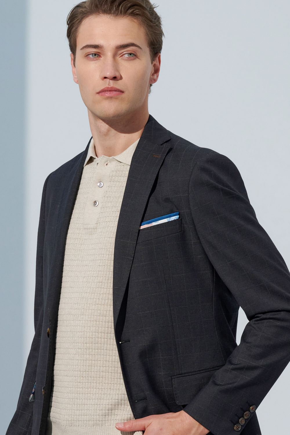 SST&C Charcoal Gray Windowpane Slim Fit Suit Jacket | 0112303001  (Outlet)_1