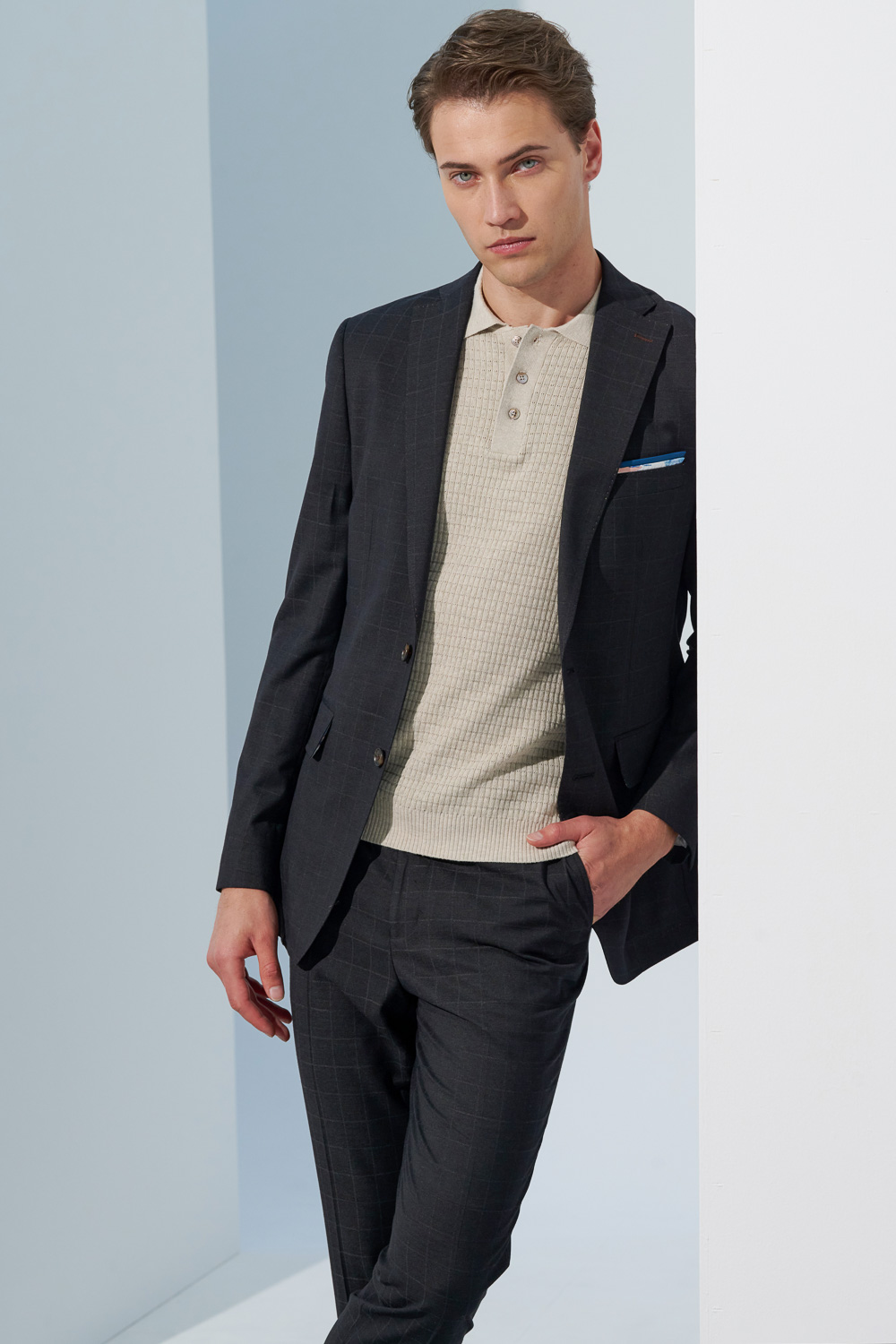 SST&C Charcoal Gray Windowpane Slim Fit Suit Jacket | 0112303001  (Outlet)_2