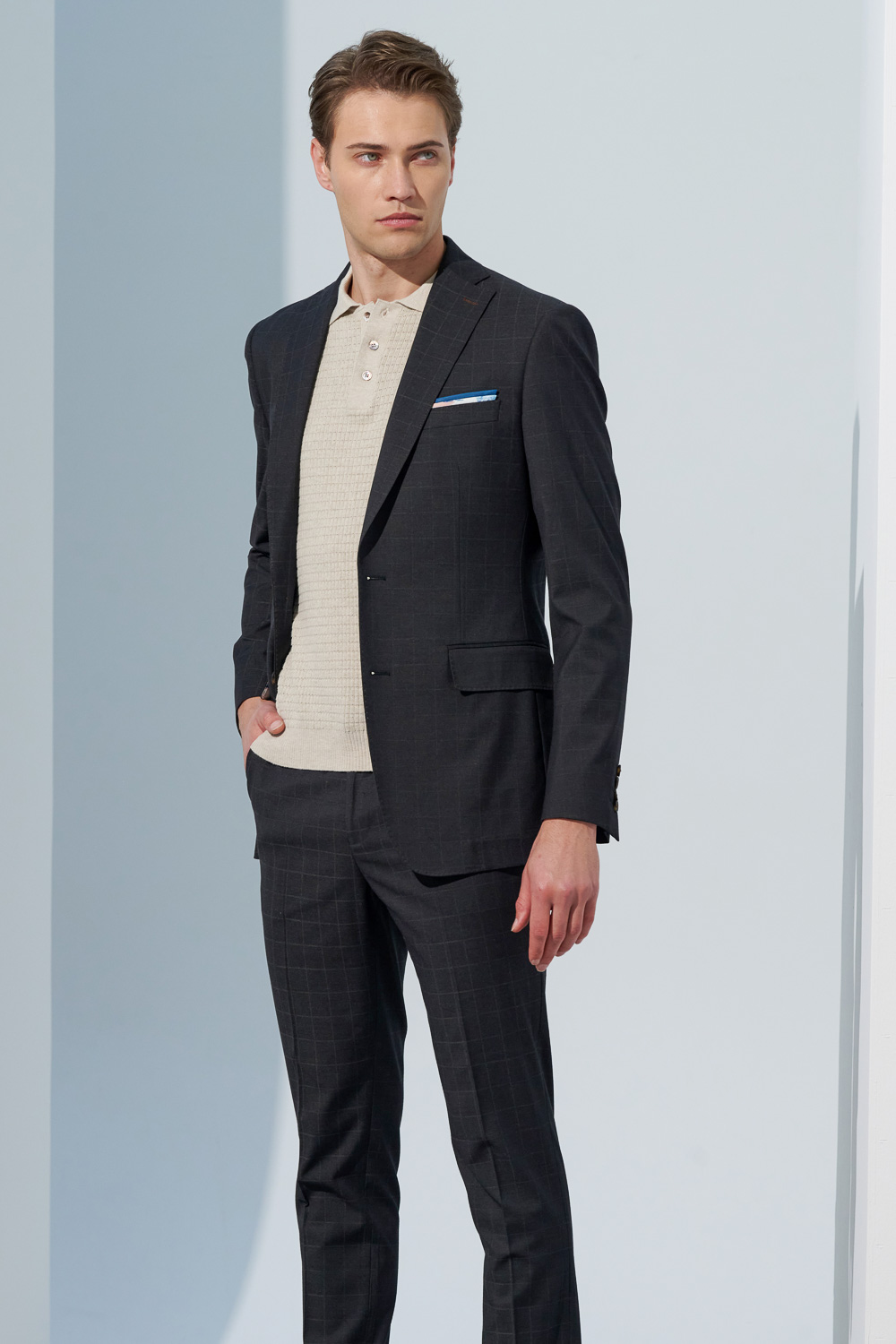 SST&C Charcoal Gray Windowpane Slim Fit Suit Jacket | 0112303001  (Outlet)_3