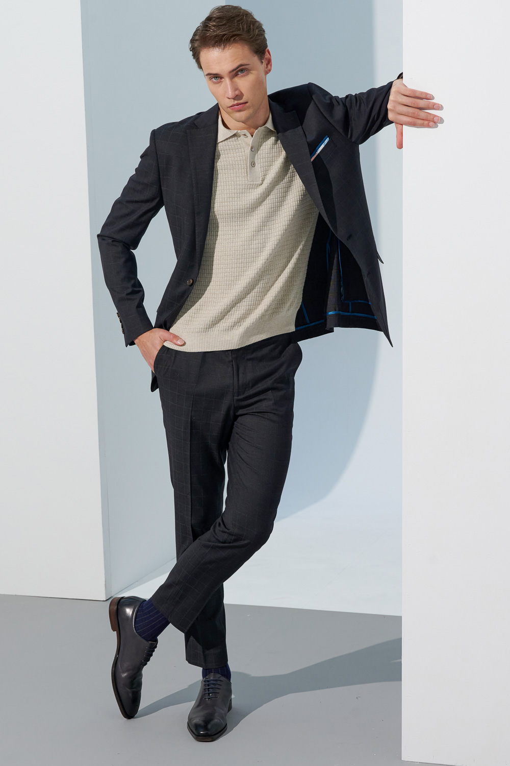 SST&C Charcoal Gray Windowpane Slim Fit Suit Jacket | 0112303001  (Outlet)_4