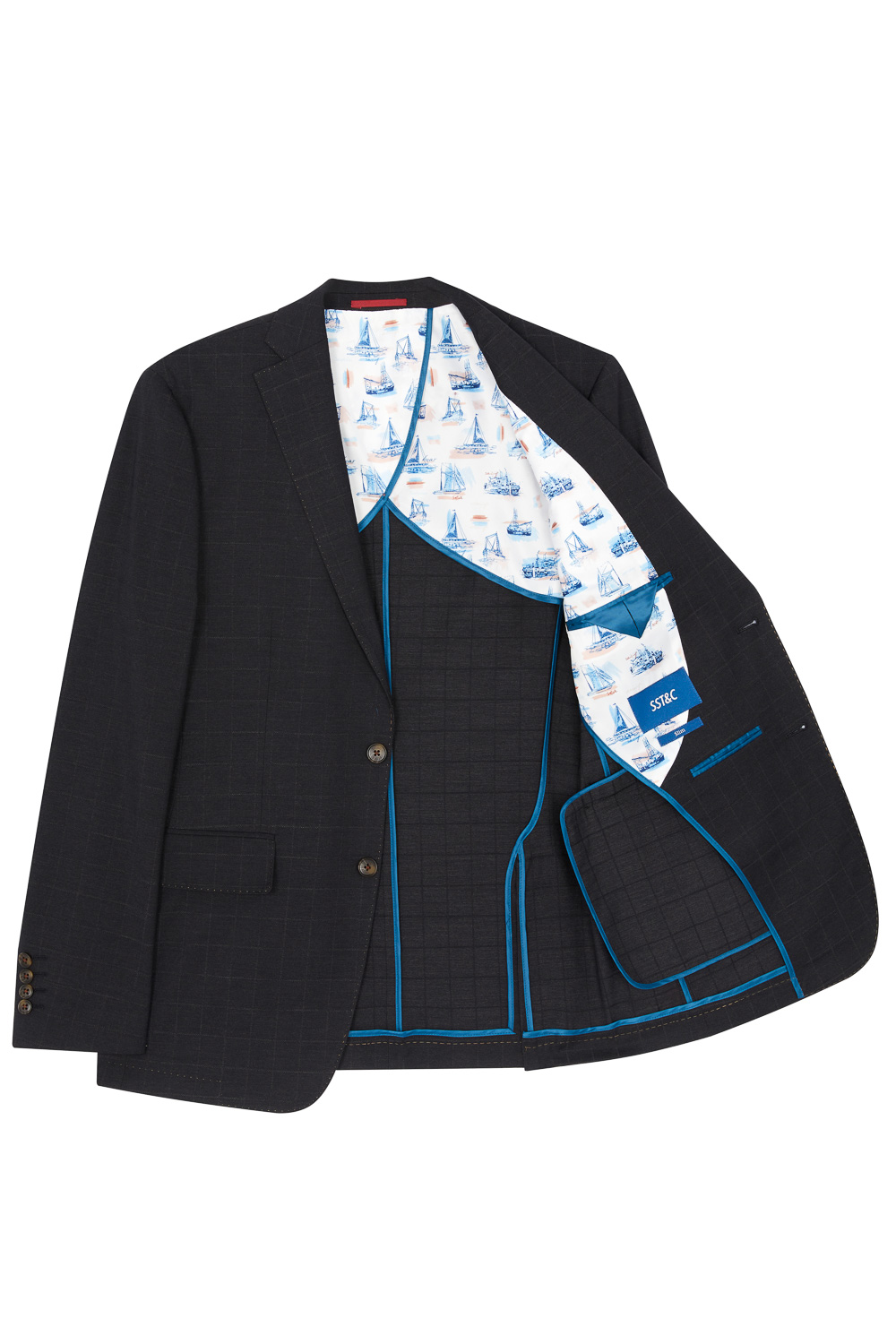 SST&C Charcoal Gray Windowpane Slim Fit Suit Jacket | 0112303001  (Outlet)_8