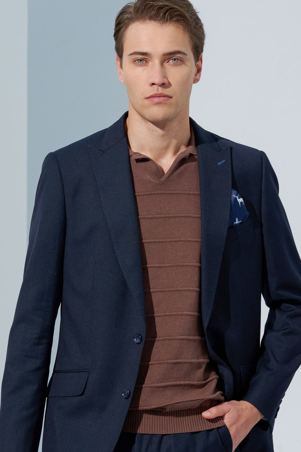 SST&C Navy Fine Check Classic Suit Jacket | 0112303003  (Outlet)_1