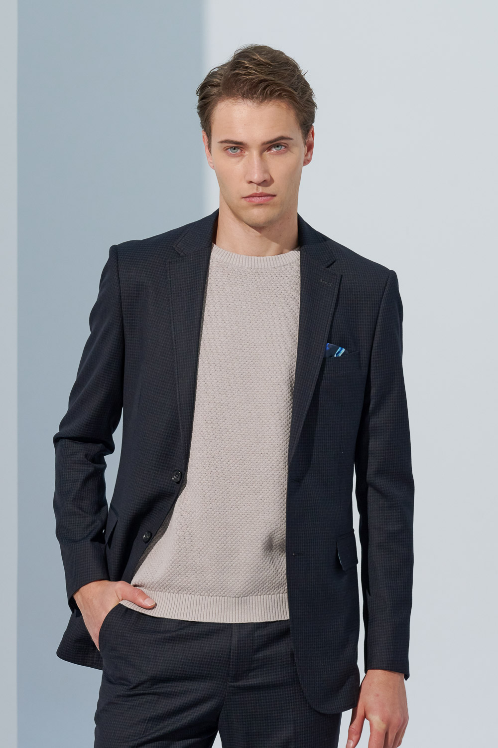 SST&C Black Fine Check Pattern Slim Fit Suit Jacket | 0112303004  (Outlet)_0