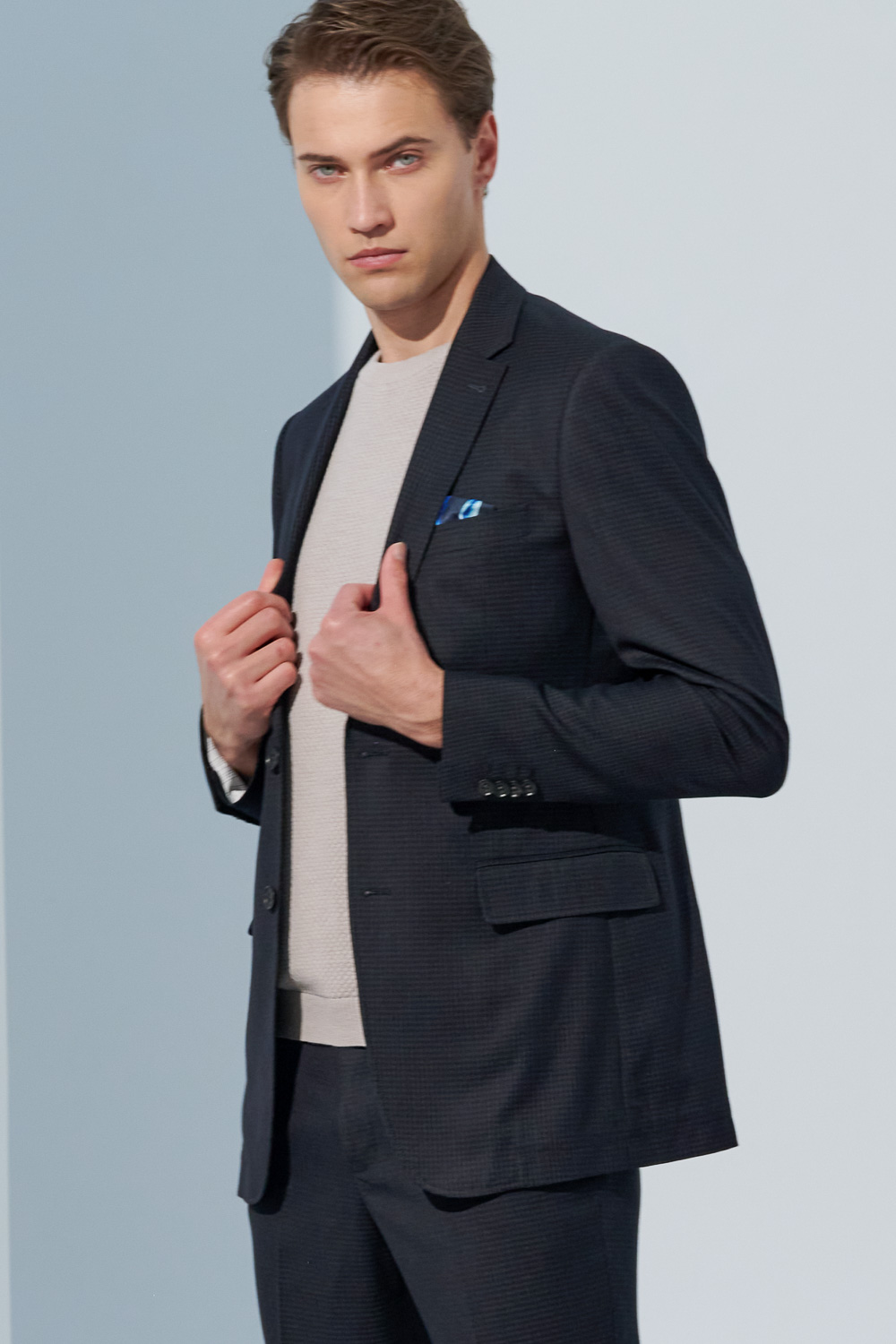 SST&C Black Fine Check Pattern Slim Fit Suit Jacket | 0112303004  (Outlet)_1