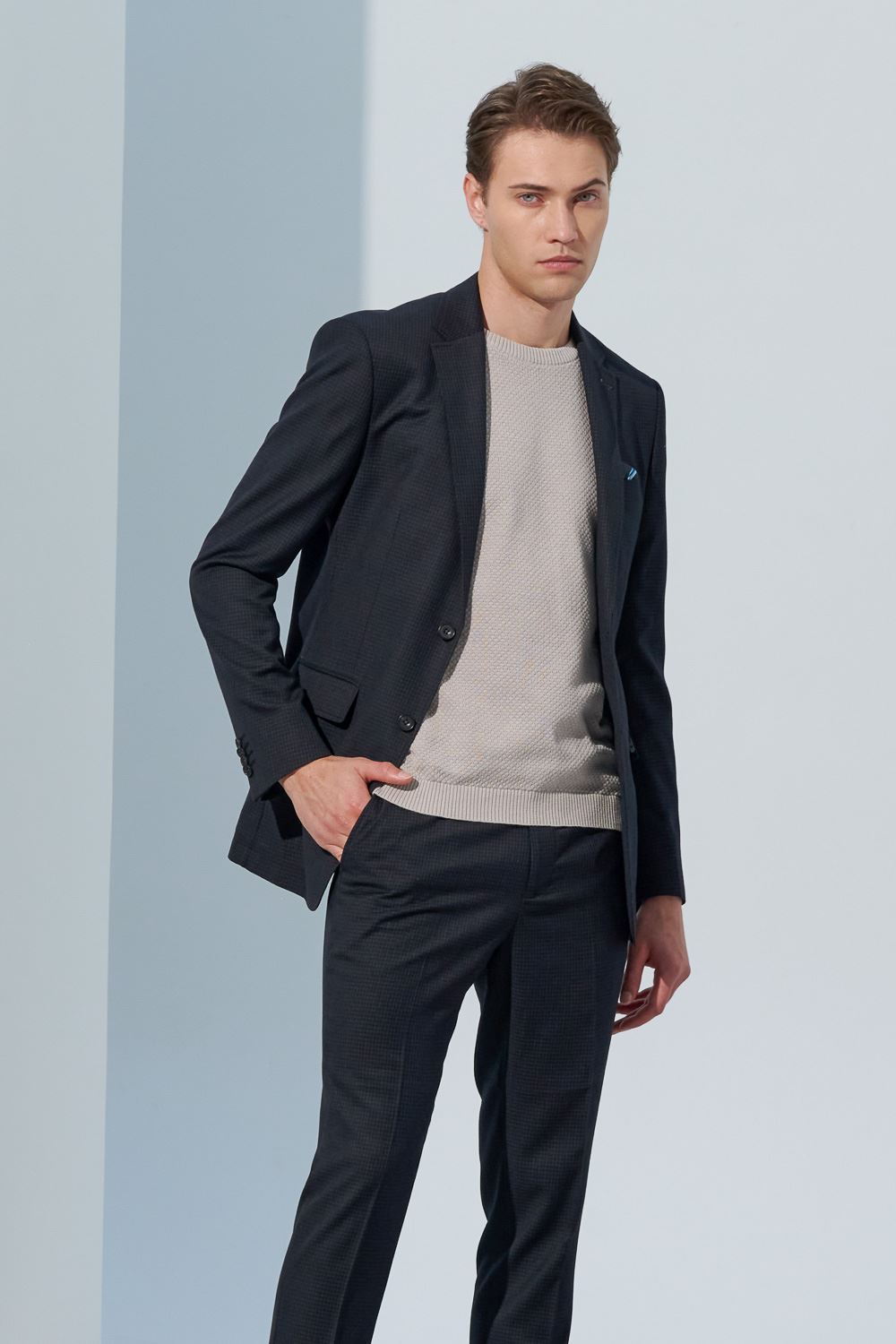 SST&C Black Fine Check Pattern Slim Fit Suit Jacket | 0112303004  (Outlet)_2