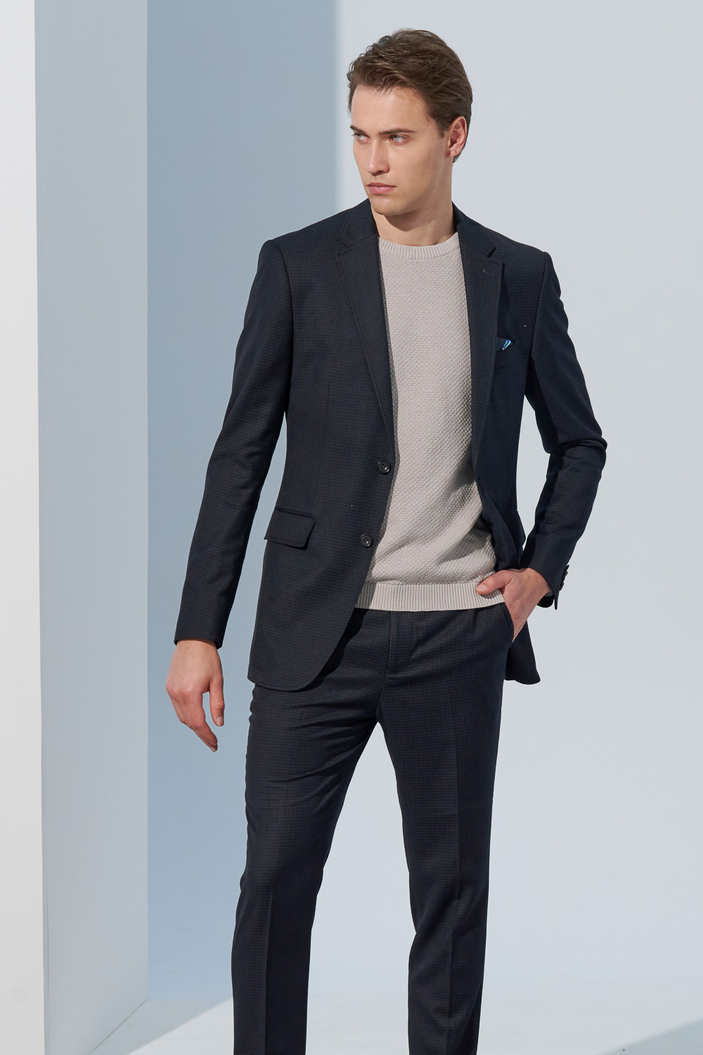 SST&C Black Fine Check Pattern Slim Fit Suit Jacket | 0112303004  (Outlet)_3