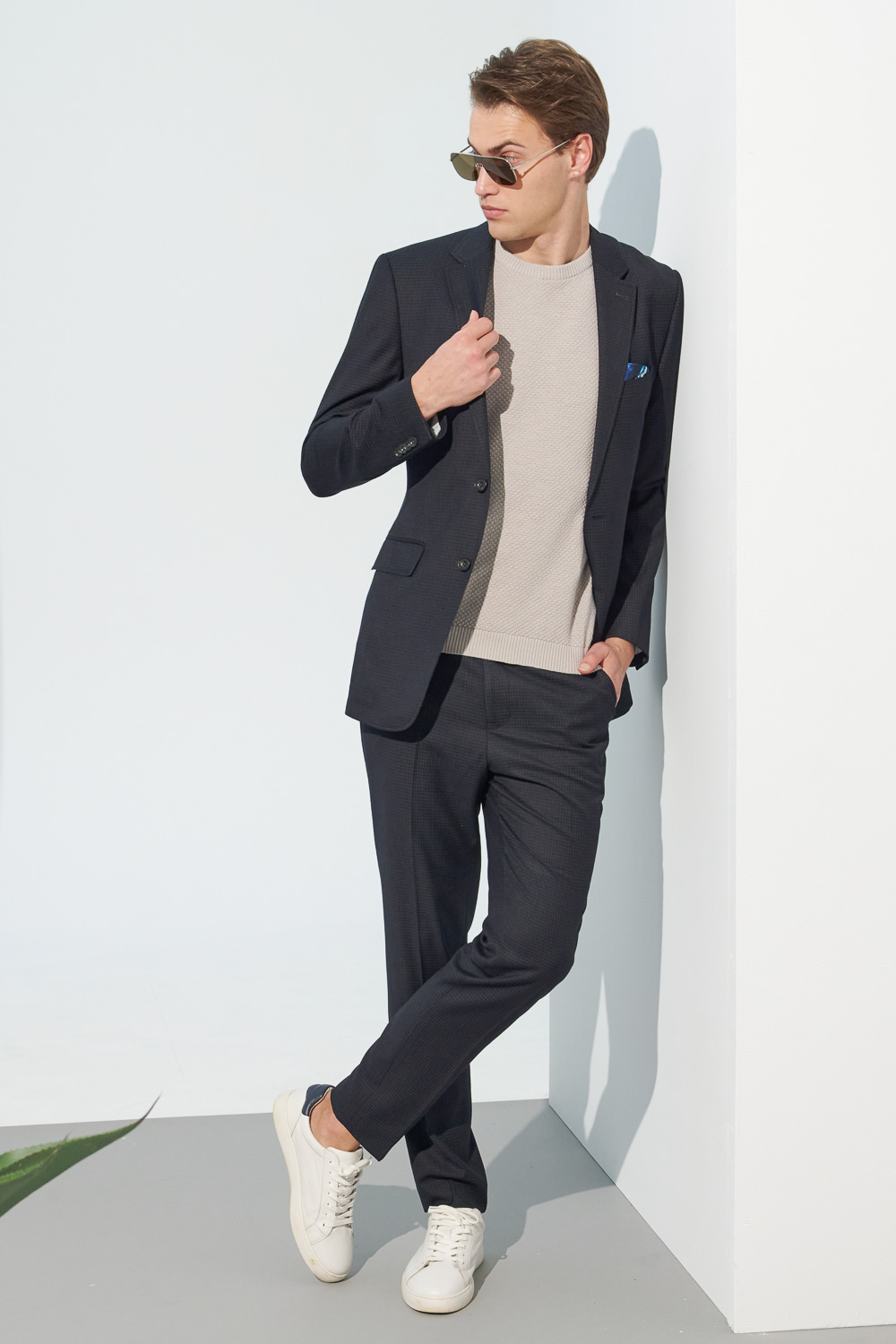 SST&C Black Fine Check Pattern Slim Fit Suit Jacket | 0112303004  (Outlet)_4