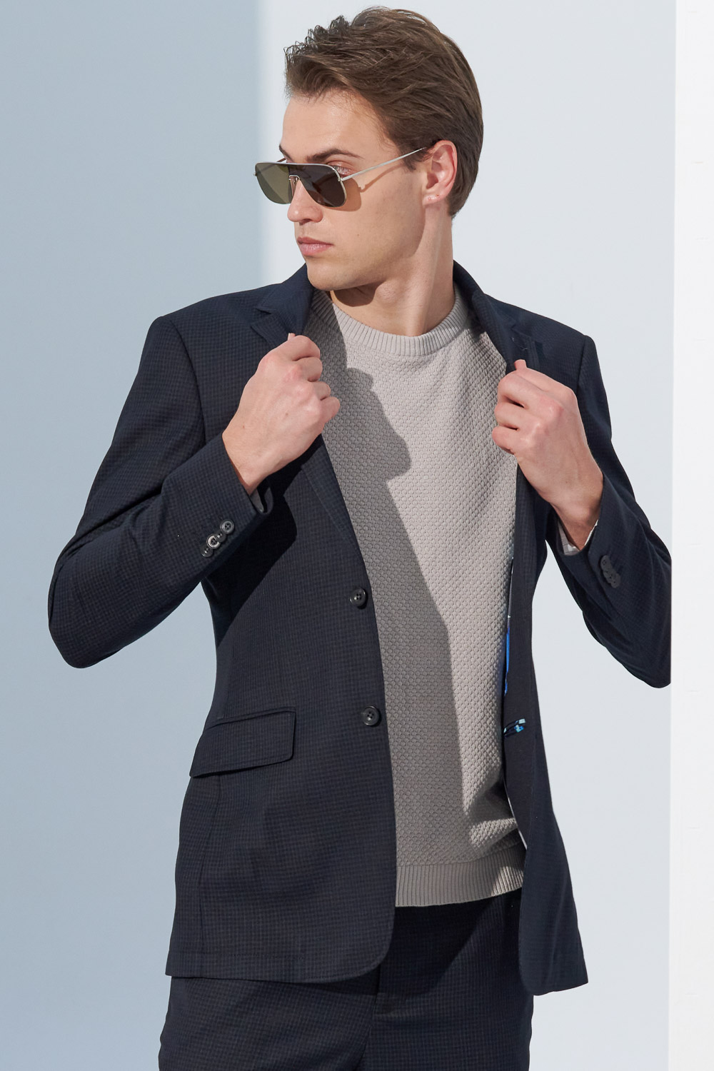 SST&C Black Fine Check Pattern Slim Fit Suit Jacket | 0112303004  (Outlet)_5