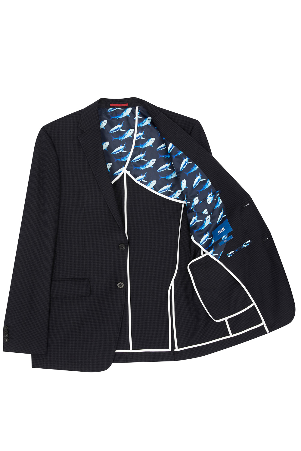 SST&C Black Fine Check Pattern Slim Fit Suit Jacket | 0112303004  (Outlet)_7