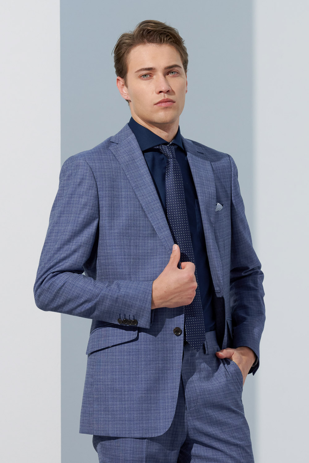 SST&C Sky Blue Fine Check Pattern Slim Fit Suit Jacket | 0112303006  (Outlet)_0