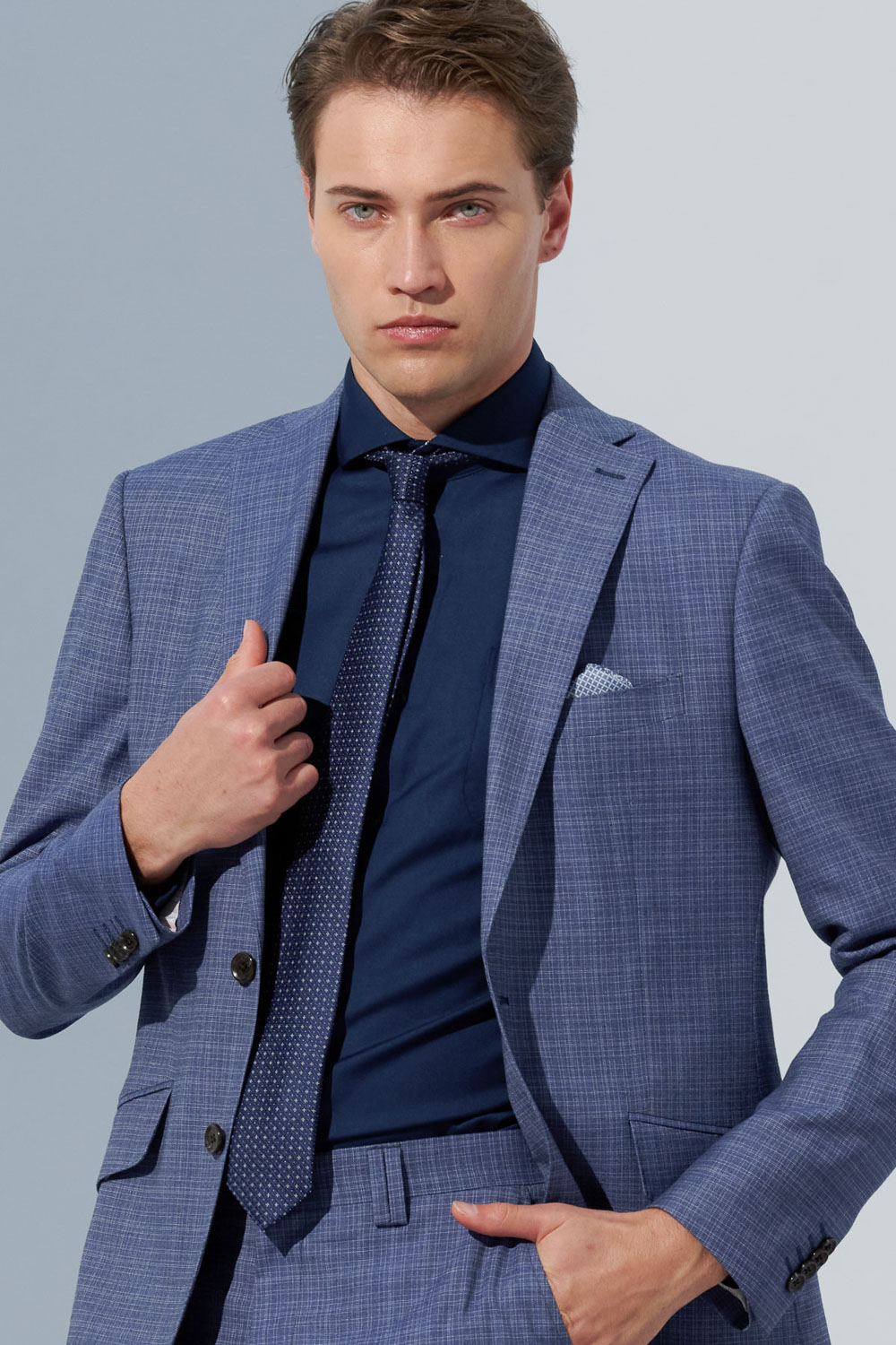 SST&C Sky Blue Fine Check Pattern Slim Fit Suit Jacket | 0112303006  (Outlet)_1