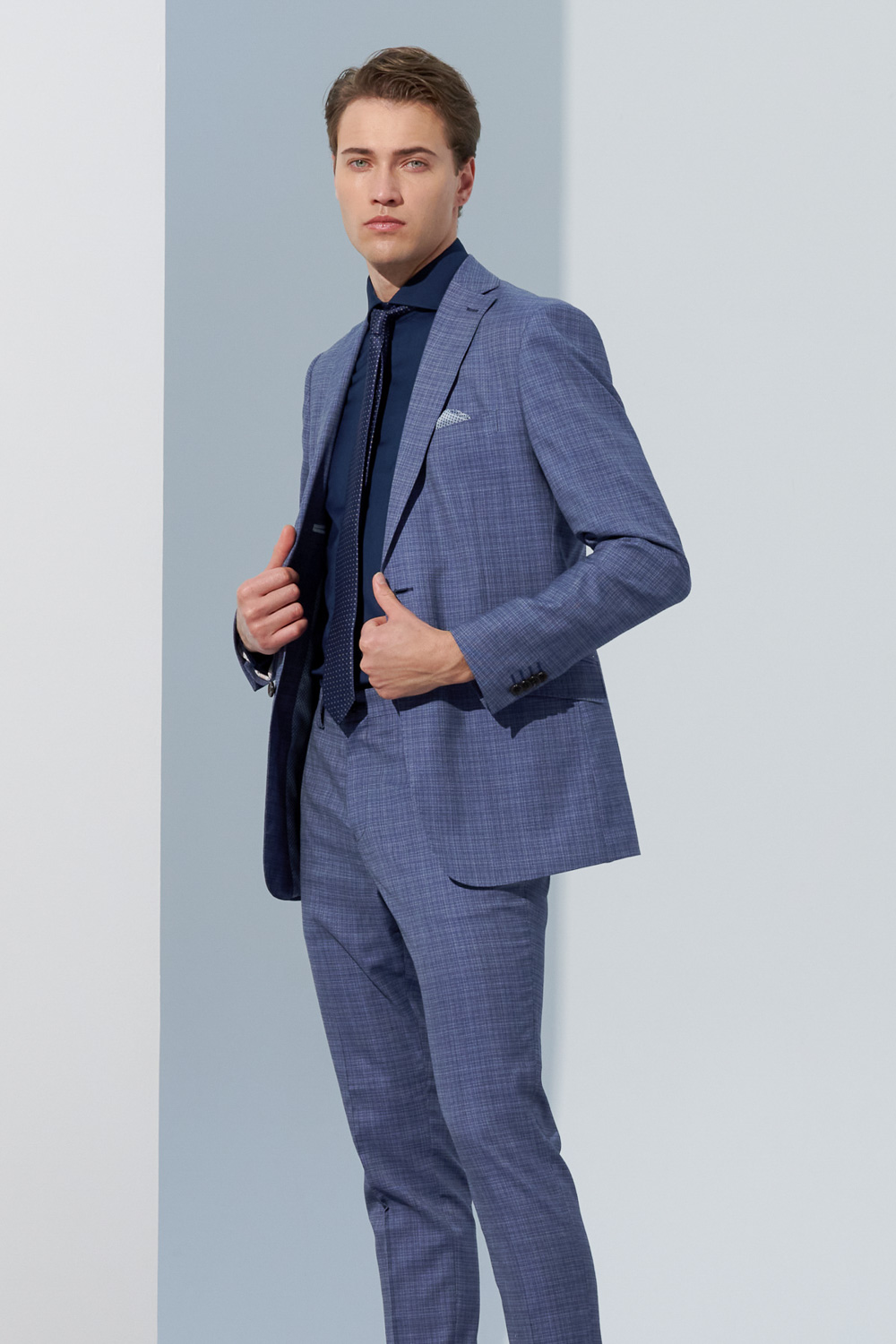 SST&C Sky Blue Fine Check Pattern Slim Fit Suit Jacket | 0112303006  (Outlet)_2