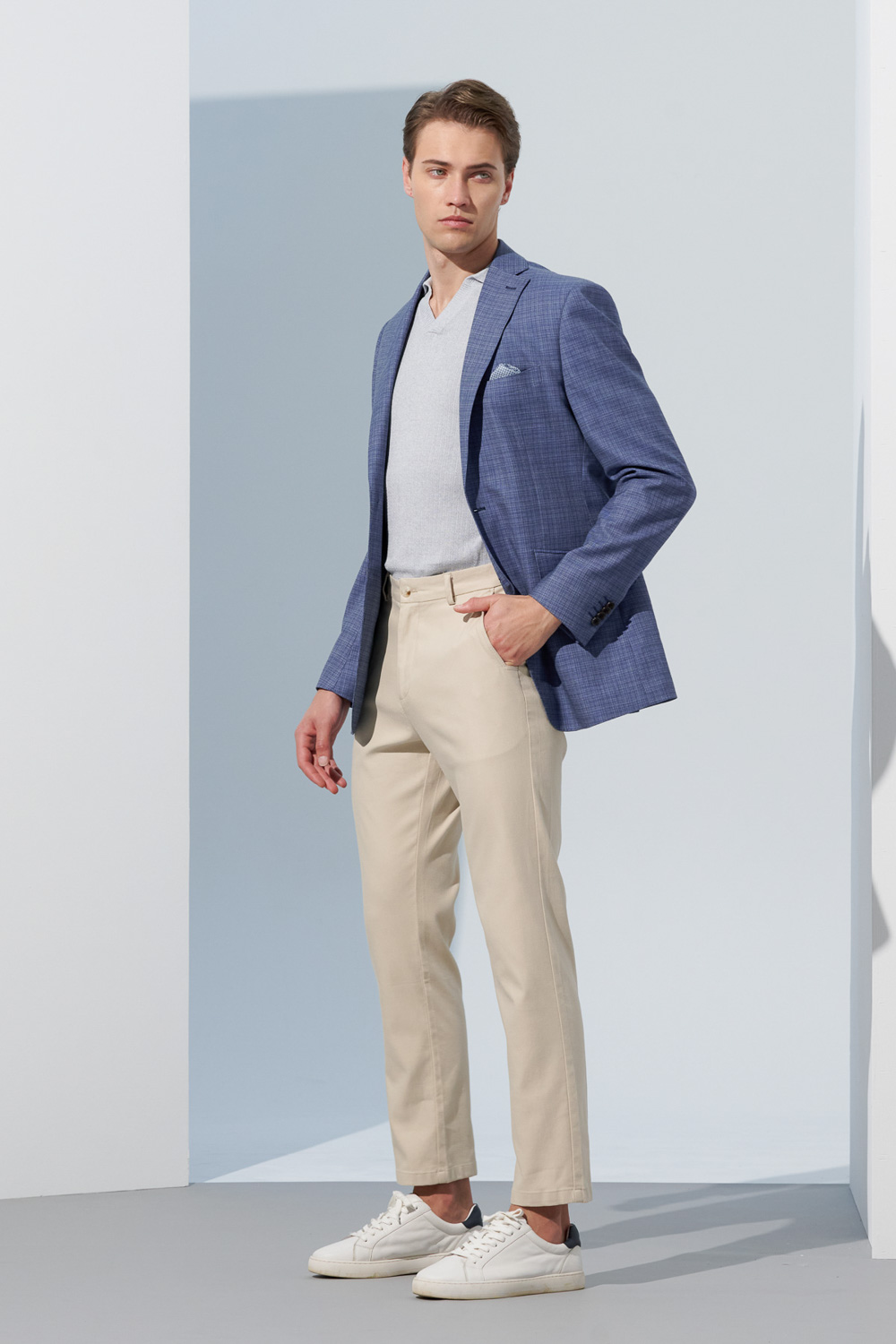 SST&C Sky Blue Fine Check Pattern Slim Fit Suit Jacket | 0112303006  (Outlet)_3