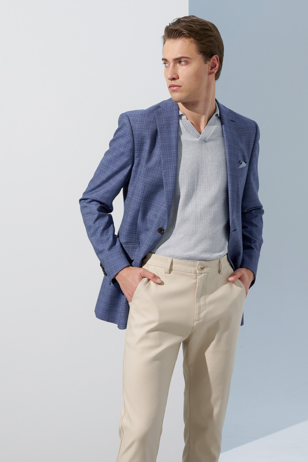 SST&C Sky Blue Fine Check Pattern Slim Fit Suit Jacket | 0112303006  (Outlet)_4