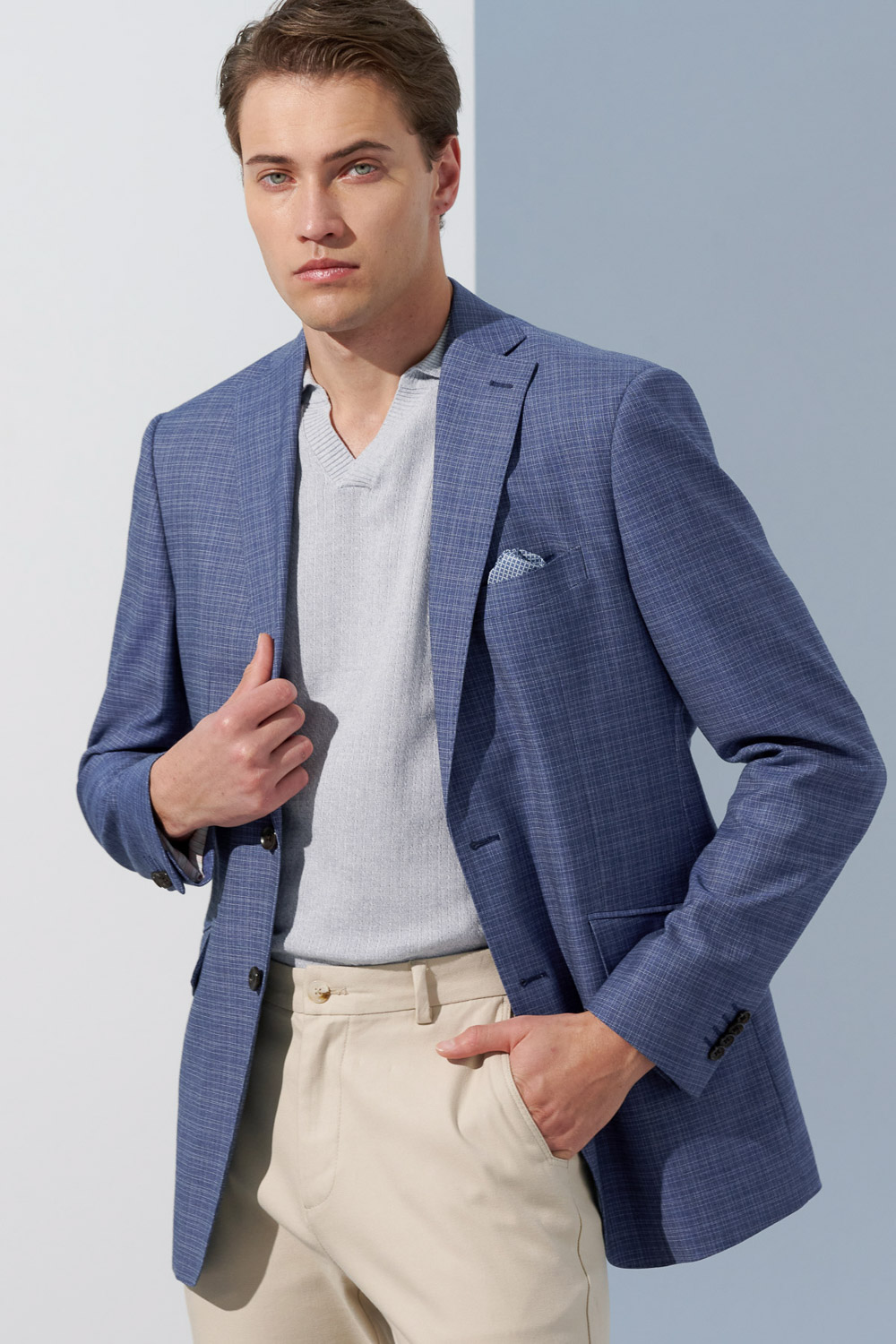 SST&C Sky Blue Fine Check Pattern Slim Fit Suit Jacket | 0112303006  (Outlet)_5