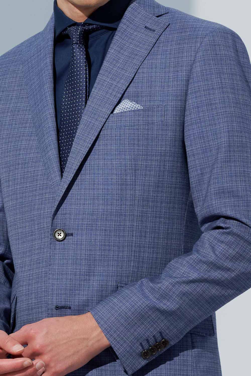SST&C Sky Blue Fine Check Pattern Slim Fit Suit Jacket | 0112303006  (Outlet)_6