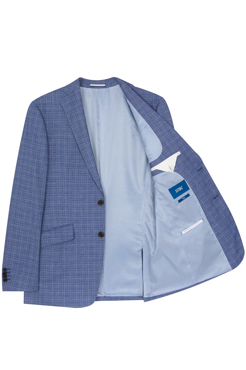 SST&C Sky Blue Fine Check Pattern Slim Fit Suit Jacket | 0112303006  (Outlet)_7