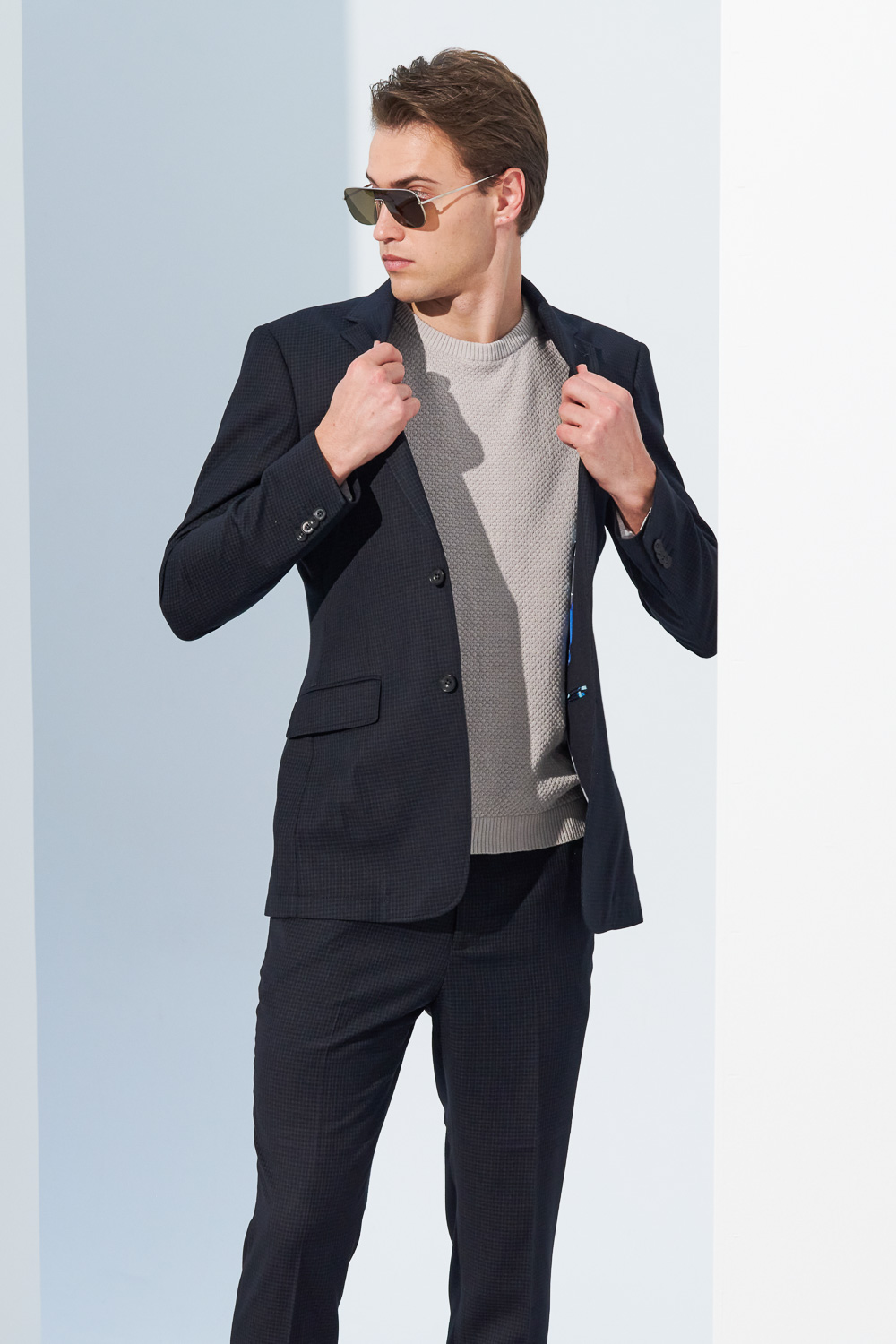 SST&C Black Fine Check Pattern Slim Fit Suit Trousers | 0212303004  (Outlet)_3