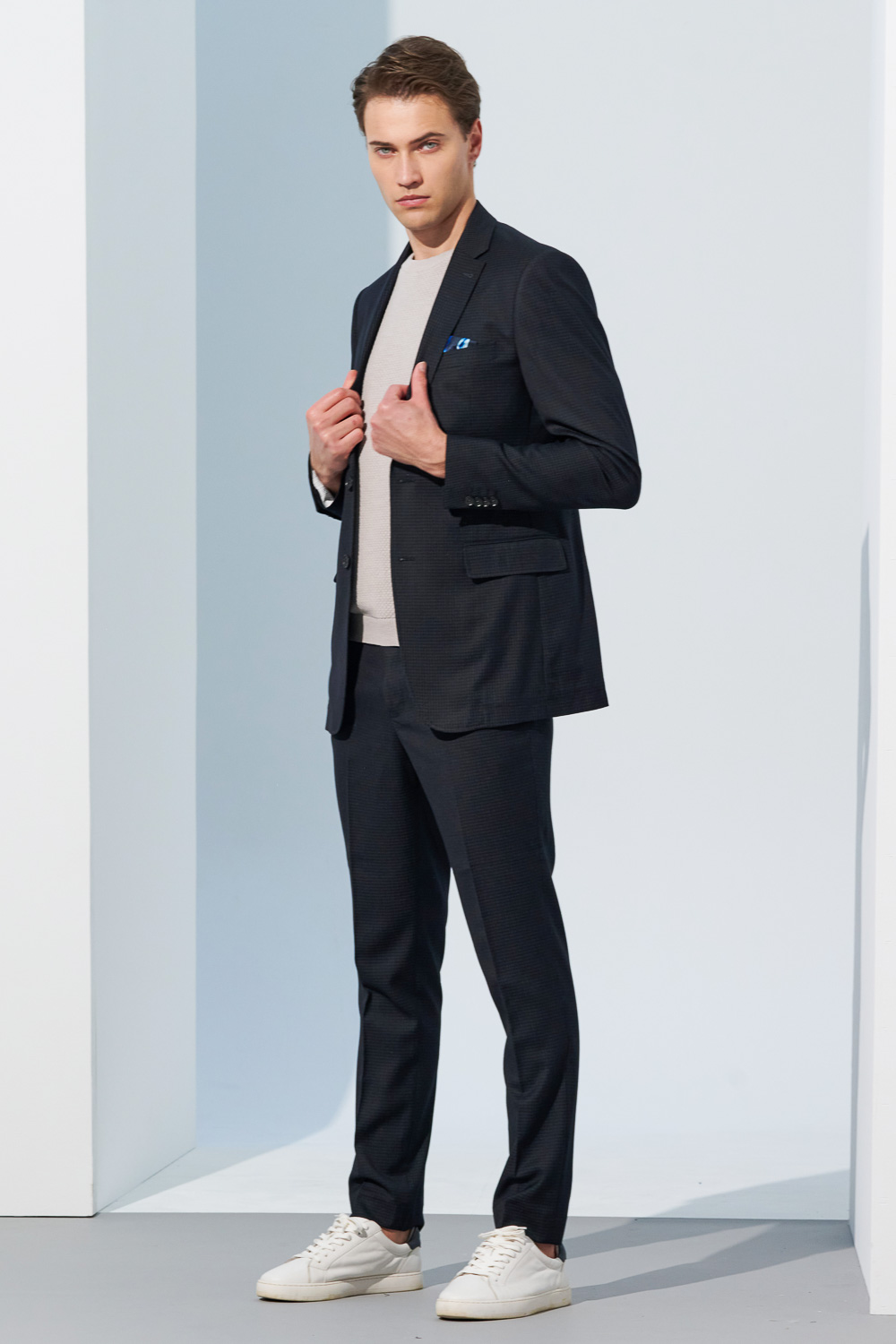 SST&C Black Fine Check Pattern Slim Fit Suit Trousers | 0212303004  (Outlet)_5