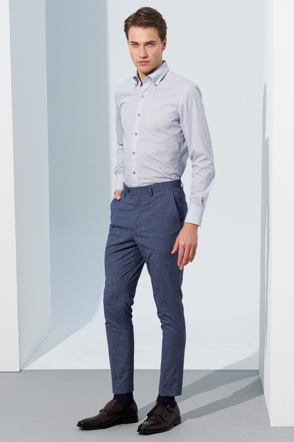 SST&C Sky Blue Textured Tailor Suit Trousers | 0212303005  (Outlet)_1