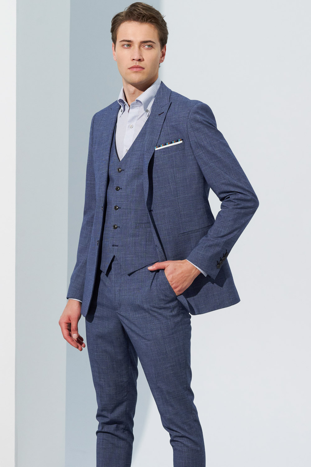 SST&C Sky Blue Textured Tailor Suit Trousers | 0212303005  (Outlet)_4