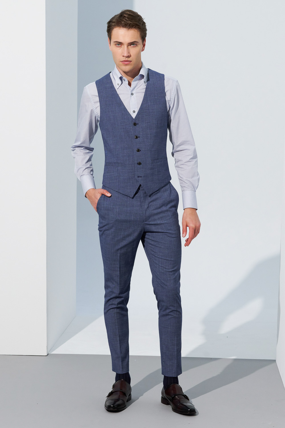 SST&C Sky Blue Textured Tailor Suit Trousers | 0212303005  (Outlet)_5