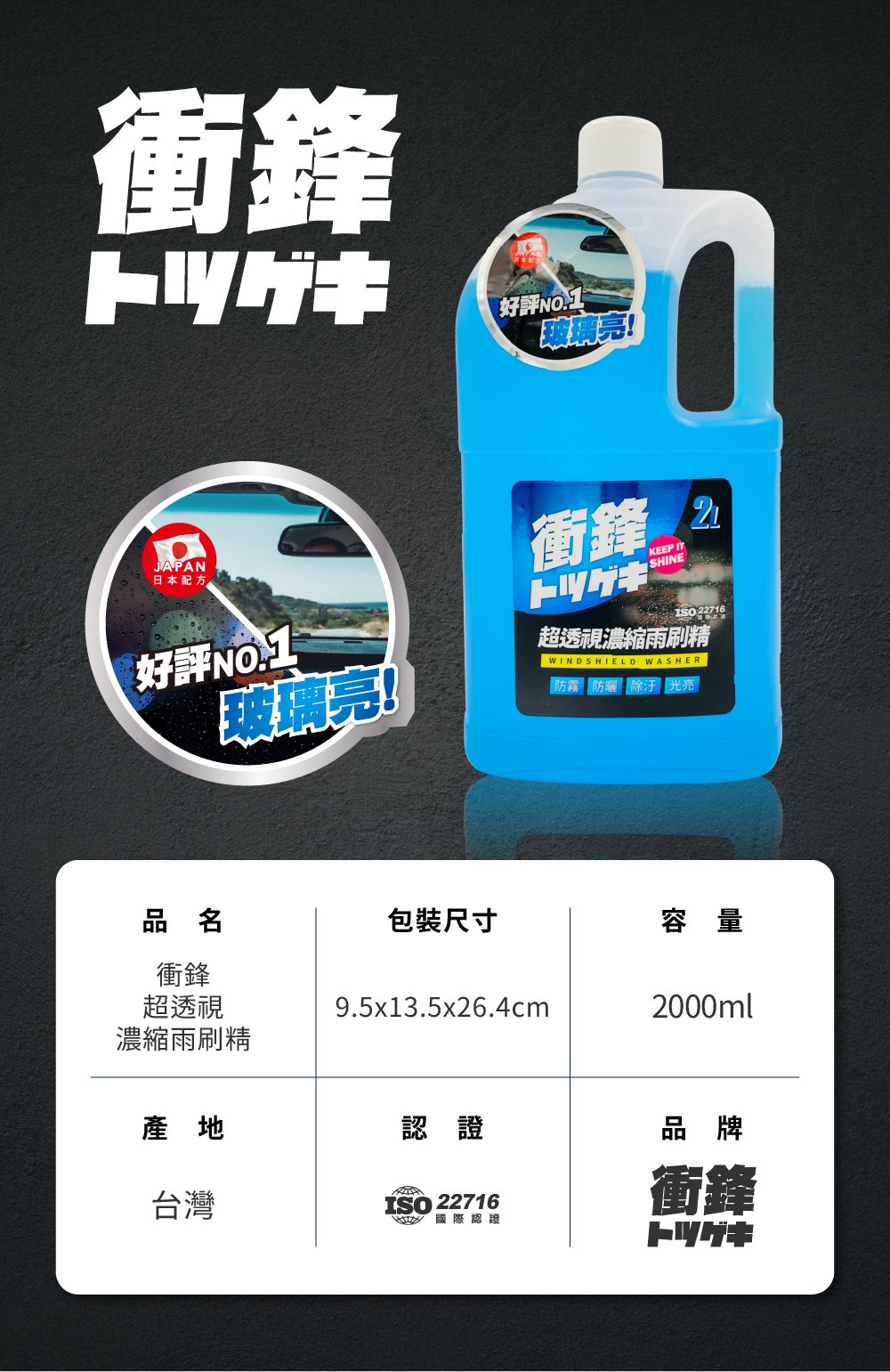 【衝鋒】超透視濃縮雨刷精2L、3.8L｜有效清潔鳥屎、水垢、髒汙｜防眩光產生_8