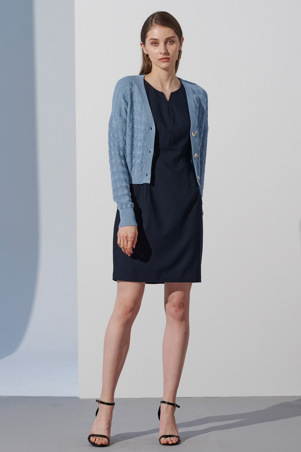 SST&C Dark Blue Waist-Cinched Sleeveless Dress With Styling Collar | 8562303001  (Outlet)_5