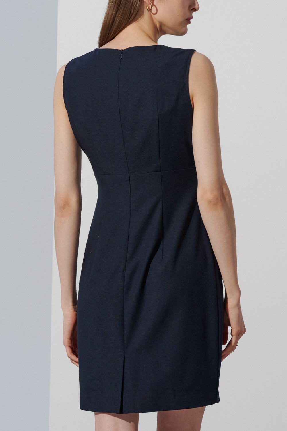 SST&C Dark Blue Waist-Cinched Sleeveless Dress With Styling Collar | 8562303001  (Outlet)_6