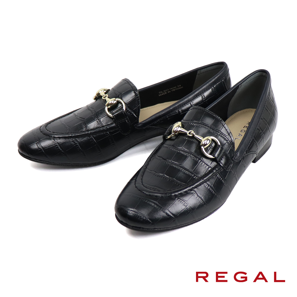 【REGAL】鱷魚紋造型馬銜扣淑女樂福鞋 黑色(F61M-NVKK)