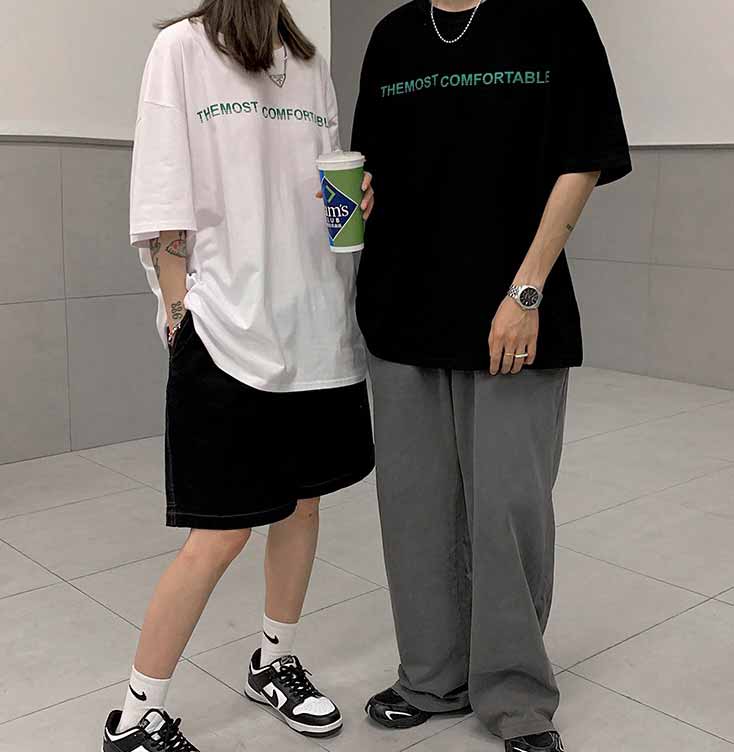 滿滿的舒服感情侶落肩短TEE│100%純棉_0