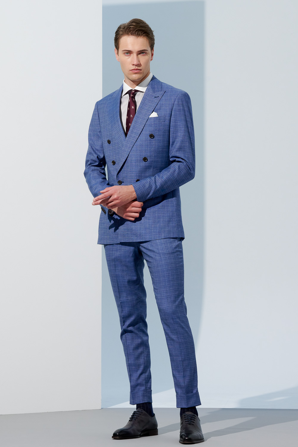 SST&C #Milan Series  Anti-Wrinkle Gray Textured White Collar White Sleeve Slim Fit Shirt | 0312303003  (Outlet)_2