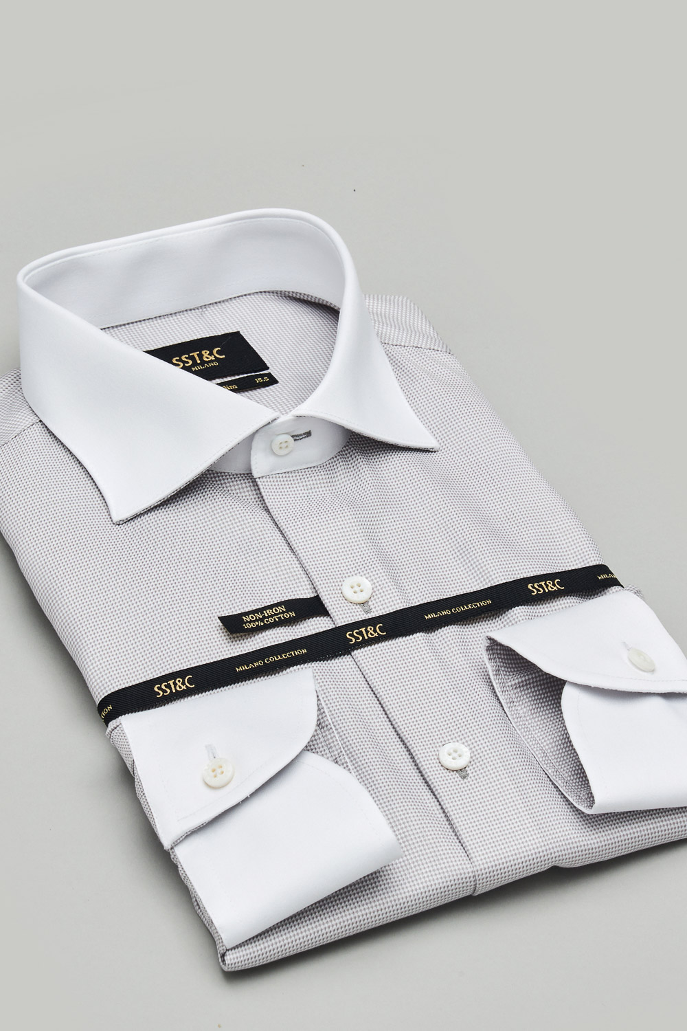 SST&C #Milan Series  Anti-Wrinkle Gray Textured White Collar White Sleeve Slim Fit Shirt | 0312303003  (Outlet)_7