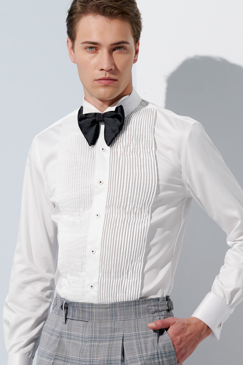SST&C #Milan Series  Anti-Wrinkle White Pleated Dress Style Slim Fit Shirt | 0312303007  (Outlet)_0
