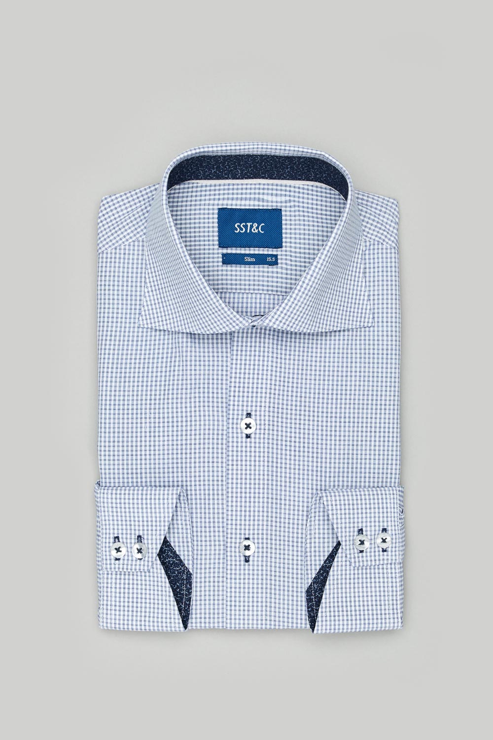 SST&C #EASY CARE 藍色小格紋色織修身版襯衫 | 0312303013 (outlet)_6