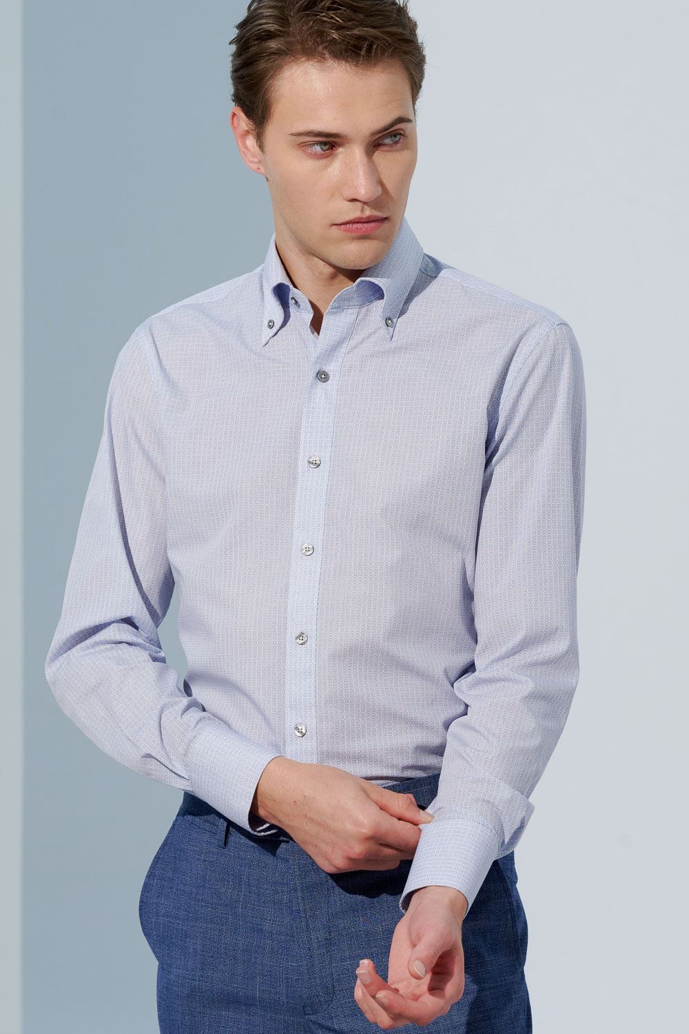 SST&C #Easycare  Blue Small Square Printed Slim Fit Shirt | 0312303014  (Outlet)_0