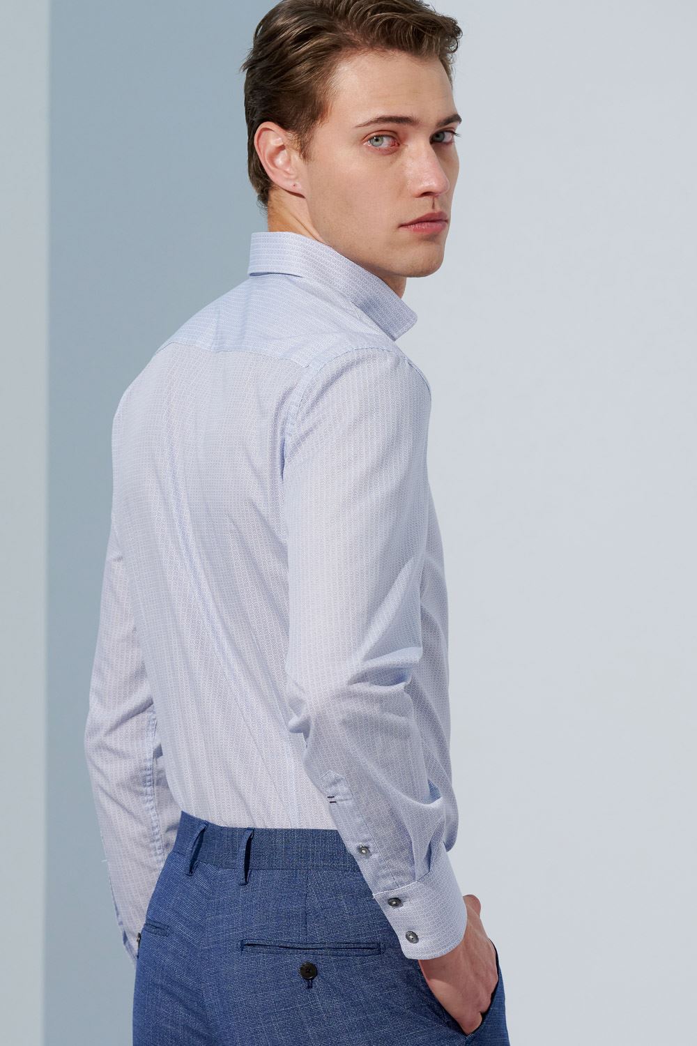 SST&C #Easycare  Blue Small Square Printed Slim Fit Shirt | 0312303014  (Outlet)_1