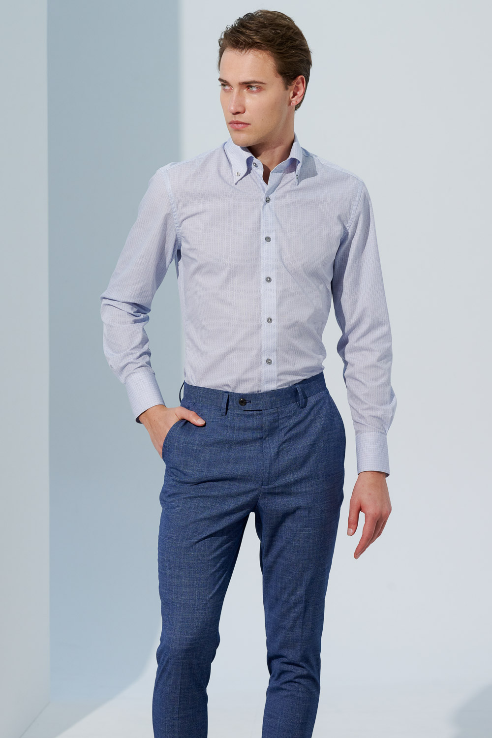 SST&C #Easycare  Blue Small Square Printed Slim Fit Shirt | 0312303014  (Outlet)_2