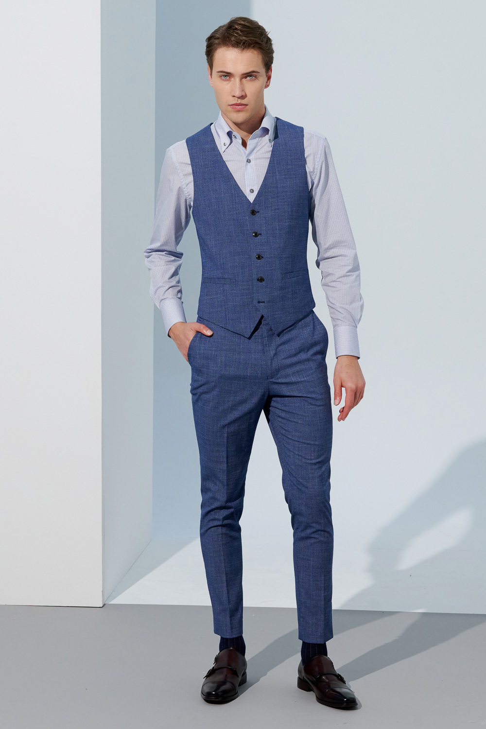 SST&C #Easycare  Blue Small Square Printed Slim Fit Shirt | 0312303014  (Outlet)_3
